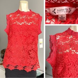 Nanette Lepore lace mock neck top blouse